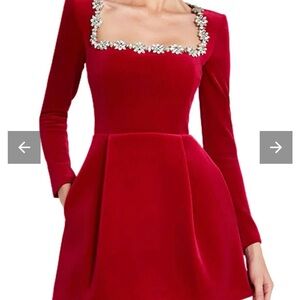Red velvet mini dress